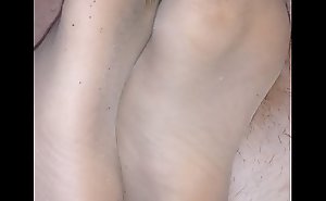 homemade footjob respecting patched nylonsocks respecting an besides be required of jizz flow
