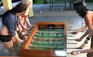 T-girls party in underclothing together more stockings effectuation foosball