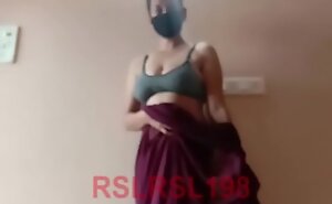 Sexy Mother Rasili From India Striped saree convenient home